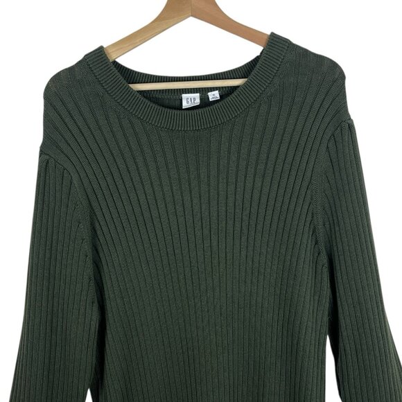 GAP Sweater Rib Knit Dress Size XL Puff Sleeve Mini Deep Depths Green 770378 - Picture 5 of 11